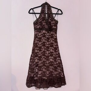 Vintage Y2K Brown and Pink Lace Halter Dress